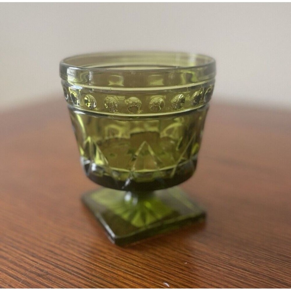 Vintage Depression Indiana Glass Square Pedestal Base Avocado Green